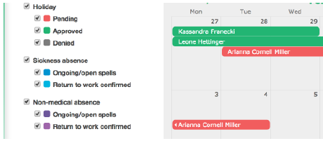 Engage leave calendar manages holiday and unplanned absence