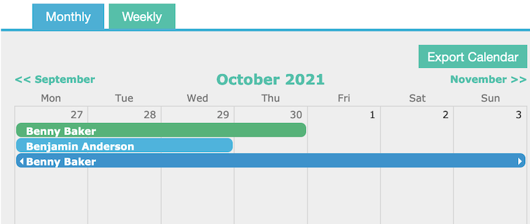 Engage absence calendar